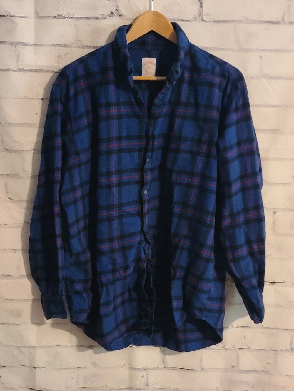 Brooks Brothers 346 Men's L Regular Fit Plaid Flannel Button-Up Shirt Pockets